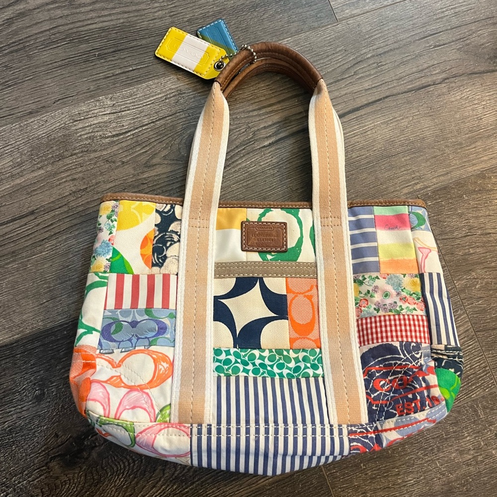 SOLD: Coach Hamptons Weekend Patchwork Tote